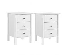 Yaheetech Set de 2 Mesita de Noche con 3 Cajón Mesilla Auxiliar Armario Madera 40x40x60cm Blanco