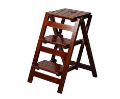 Zichen Asiento Taburete Escalera de almacenamiento Taburete/Escaleras de tijera Escalera de taburete plegable portátil de madera maciza Escalera simple Taburetes multifuncionales Color cereza 42 * 5