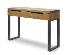 COMIFORT Mueble Recibidor - Consola Moderna de Estilo Minimalista e Industrial, Mesa de Entrada de Madera de Roble Macizo con 2 Cajones, Armario de Almacenaje, Color Roble Ahumado