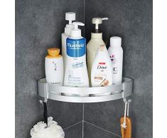 Hoomtaook Accesorios Baño Sin Taladro Estantería de Esquina para Baño Ducha, Pegamento Patentado + Autoadhesivo, Aluminio, Acabado Mate, Estantes 1 Piezas