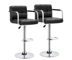 Intimate WM Heart 2 x Taburetes Alto de Bar con Apoyabrazos de Cuero Sintético Silla de Bar 360°Giratoria Altura Ajustable, Pedales de Cromo Duraderos, para Bar y Cocina (Negro)