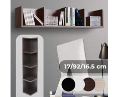 Estantería de CD DVD - para 80 CDs, 17x92x16,5cm, 4 Compartimentos, Madera, Color de Moca - Almacenamiento de Pared, Cubos, Librería, Soporte de Disco, CDs