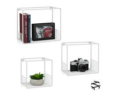 Relaxdays Estantería de Pared, Tres estantes flotantes, Muebles de salón, Diseño Moderno, Metal, 15 cm, 3 Uds, Blanco