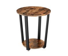 VASAGLE Mesa Auxiliar Redonda de Metal Vintage, Mesa de Centro, Mesa de Sofá con Marco de Hierro, para Salón, Dormitorio, Marco Estable y Sencillo, Aspecto de Madera LET57X