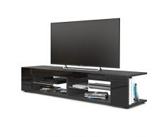 Vladon Mesa para TV Lowboard Movie, Cuerpo en Negro Mate/Frentes en Negro de Alto Brillo