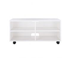 SONGMICS Mueble para TV con 4 Compartimentos y Ruedas, Mesa Baja para TV, Mueble para televisor, Disco Duro, para Comedor, Blanco LTC02WT
