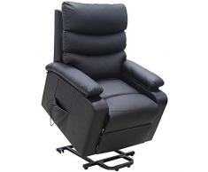 gridinlux. Sillón Relax Extra Acolchado Levanta Personas Negro. Elevación Automática con Mando, Reclinable, Masaje y Calor Lumbar. 8 Motores, 4 Zonas de Masaje, 5 Modos, Fácil de Limpiar
