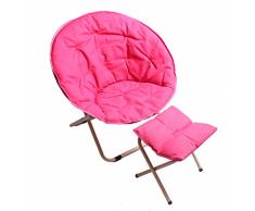 OMGPFR Portátil Plegable Silla de Camping, Al Aire Libre Sillón de Camping Silla Moon para jardín Viajes de Pesca Silla Sillón reclinable con reposapiés Taburete,Rosado