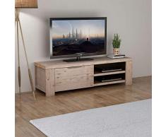 Tidyard Mesa para TV con 4 Ruedas Mueble TV Salón Mesa Televisión Mueble Comedor con 2 Prácticas Salidas para Cables de Estilo Rústico 140x38x40cm
