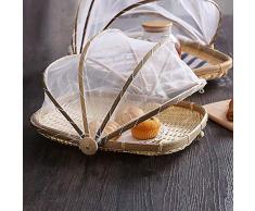 L/â Vestmon bamb/ú Cubierta Carrier handgeflochtenem Cesta Protege Alimentos y Bebidas de Bugs Resistente al Polvo Pan Frutero Cesta de Picnic con Gasa