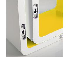 WOLTU Estantería de Pared Estantería Cubo Conjunto de 3 Estante Retro Colgantes CD Libreria Decorativo Baldas Flotante Pared Amarillo/Blanco RG9229gb