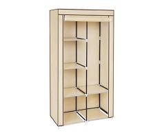 SONGMICS Armario Plegable para Ropa Ropero de Metal y Tela Resistente al Polvo 88 x 45 x 170 cm Beige RYG84M
