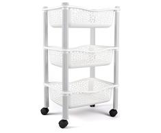 Carrito cocina con ruedas auxiliar carrito frutas y verduras organizador frutero carro verdulero modernos Plastico de uso Rudo - Blanco