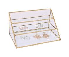EVFIT Caja Organizadora de Maquillaje Retro Vidrio Tira De Cobre De Tres Capas De Almacenamiento De Estante De Exhibición De Escritorio Estante Joyería De Bastidor Cosmética