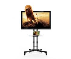 Fleximounts C06 Soporte móvil de Suelo con Estante para TV, Monitor, Computadora, LCD, LED de 32-65, Carga MAX 40kg, Altura Ajustable, Pantallas de Plasma con Ruedas.