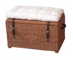 moebel direkt online - Baúl rattan asiento con cojín - 45x76x48, ratán, blanco lavado
