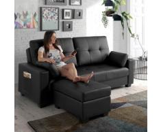ECO-DE Sofá Cama con Ottoman (practicable) Polipiel, 9 programas Masaje y 5 Niveles Intensidad Negro