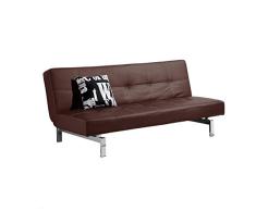 Adec - Chic, Sofá Cama Sistema Clic clac, Sofa tapizado Polipiel Patas cromadas, Acabado Color Chocolate, Medidas: 180 x 85/105 cm