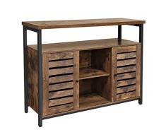 VASAGLE Armario de Pie, Armario de Almacenamiento con Estantes, Puertas de Persiana, para Comedor, Salón, Pasillo, Dormitorio, Marrón Rústico LSC79BX
