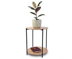 Mesa Auxiliar Redonda, 40 cm de diámetro, 50 cm de Altura, Estructura de Metal, Color Natural/Negro, con Placas de MDF, Mesa de café, Mesa de salón