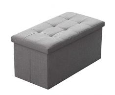 Camabel Baúl Puff Taburete para almacenaje 76 x 38 x 38 cm Almacenamiento Banco Carga máxima 300 kg Almacenamiento Otomano Plegable de Lino Gris