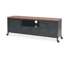 Tidyard Mesa para TV con 4 Ruedas Mueble TV Salón Mesa Televisión Mueble Comedor de Estilo Industrial y Antiguo Decorativa para Dormitorio Estar Acero Galvanizado Negro 120x30x43cm