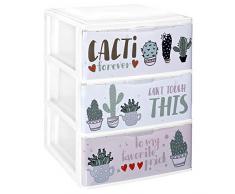 TODO HOGAR - Cajonera Apilable Plastico para almacenaje - Modelo Iris - Decorado Cactus (Largo-380 Ancho-370 Alto-473)