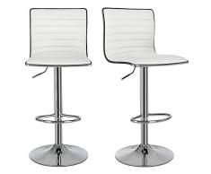 SONGMICS LJB65W - Taburete de Bar con Respaldo Sintético, color Blanco, Lote de 2