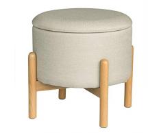 E-starain Organizador Otomana Taburete De Almacenamiento Asiento de Multifunción Cajas de Salon Puf Reposapiés de Almacenaje Redondo con Tapa, Lino y MDF 37.5x37.5x38cm Crema LUUG8054