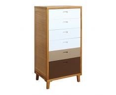 Mobili Rebecca® Armario Cajonera 6 Cajones Madera Marrón Blanco Design Moderno Decoracion Salón Dormitorio (Cod. RE6050)