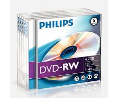 Philips DVD-RW DN4S4J05F/00 - DVD+RW vírgenes (4,7 GB, DVD-RW, 120 min, 4x), torre de 5 unidades