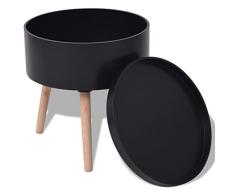 vidaXL Mesa Auxiliar con Bandeja Redonda Madera Negro Mesita de Centro de Café