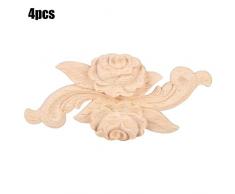 Apliques de madera de estilo vintage tallado de la esquina de la flor para el gabinete de la puerta del hogar sin pintar muebles decoración 4pcs (2#)