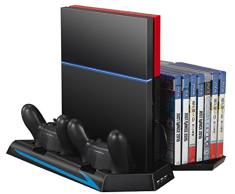 GAMINGER Estación de carga con USB puerto para PlayStation 4 PS4 Hub CD Disco DVD Blue Ray Estantería para Cajas 14x