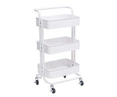 WOLTU Carro de Cocina con Ruedas Estantería de Almacenamiento Marco de Metal 3 Niveles Carrito de Cocina Carrito de Almacenamiento Carro Servicio con Asa Blanco RW004ws