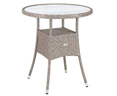 Casaria Mesa Redonda Beige Ø60 cm Mesa Auxiliar mesita de Centro con Vidrio Esmerilado Mueble de jardín Exterior balcón