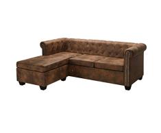 Tidyard Sofá Chesterfield Sillón Chester para Sala Comedor Oficina en Forma L Cuero/Piel Artificial Blanco