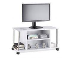 Relaxdays Mueble para TV con Ruedas, Madera y Acero Inoxidable, Blanco, 40x80x41.5 cm
