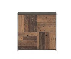 Forte Cómoda con 4 Puertas en Moderna combinación de Colores Old-Wood Vintage Combinado con Aspecto de hormigón, Tabla de Madera aglomerada, 77,2 cm x 77,5 cm x 29,6 cm