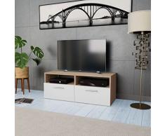 Tidyard Mesa para TV Mueble TV Salón Mesa Televisión Mueble Comedor Televisor Bajo con 2 Estantes y 2 Armarios Estilo de Moderno PVC 95x35x36cm Roble y Blanco