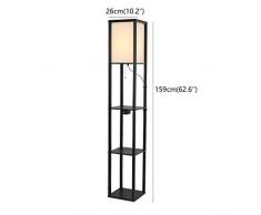Lámparas de pie Lámpara de pie LED con estantes 3 Capas Estante de Madera Luz de pie Puerto de Carga USB Lámparas de pie for Dormitorio Sala de Estar lámparas de pie (Color : Black)