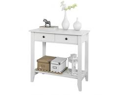 SoBuy Mesa Auxiliar con 2 Cajones y Tablero o Estante, Consola Mesa Madera Escritorio Blanco, Carro de Cocina, FSB04-W, ES