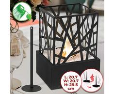 Biochimenea - con Quemador de Acero Inoxidable, Panel de Diseño, Piedras Decorativas y Apagador de Llama, Base Cuadrada de Color Negro, 20,7x20,7x29,5cm - Chimenea de Bioetanol