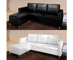 Bagno Italia Sofá rinconero Moderno con imitación Cuero y Puff, para Sala de Estar, Blanco,Negro,3 Puestos