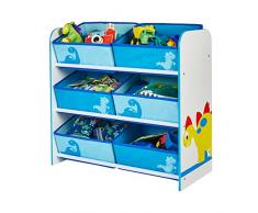 Worlds Apart 471DIE de dinosaurio de estantería con 6 cestas de almacenamiento, madera, 60 x 63,5 x 30 cm, colour azul