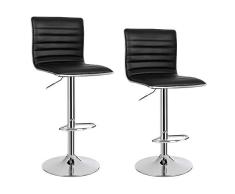 Songmics Juego de 2 Taburetes de Bar Sillas de Cocina Cromado PU Ajustable 94-114 cm Base Φ41 Negro, LJB65B, 40 x 42 x (94-114) cm