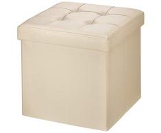 BRIAN & DANY Baúl Puff Taburete Plegable de Almacenamiento Banco Otomano Asiento, Piel sintética, 38 x 38 x 38 cm, Beige