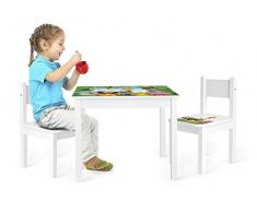 Set de muebles para niños, 1 mesa y 2 sillas, imágenes de animales en la selva.