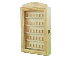 Vitrina colecciones dedales. Para 35 unidades (7 dedales * 5 baldas). Medidas: (ancho/fondo*alto): 23 * 6.5 * 40 cms. En madera de pino y chopo crudo.