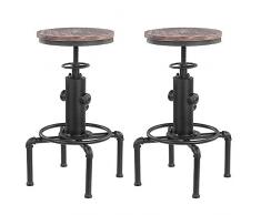 IKAYAA Juego de 2 Taburetes de Bar Elegantes Sillas de Comedor Estilo Industrial Altura Ajustable